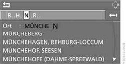 5. Ggf. ins dritte Feld von oben wechseln.			 Controller drehen, bis der Ortsname in der Liste ausgewählt ist, und Controller drücken.