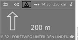 Während der Zielführung werden die Verkehrsinformationen auf der geplanten Route mit einem Dreieck mit rotem Rand gekennzeichnet.