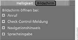 Am Control Display werden die verschiedenen Bedingungen aufgelistet.