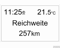 Zeigt Uhrzeit, Außentemperatur und Datum bzw. Informationen zum Infotainmentsystem