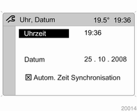 Menüpunkt Uhr, Datum im Menü Settings auswählen.