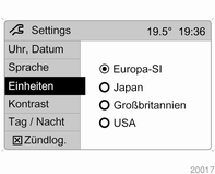 Menüpunkt Einheiten im Menü Settings auswählen.