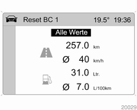 Um alle Informationen eines Bordcomputers zurückzusetzen, Menüpunkt Alle Werte