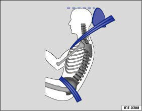 Abb. 17 Richtiger Gurtbandverlauf und richtige Kopfstützeneinstellung von der