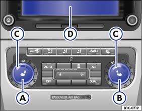 Abb. 69 Fahrzeuge mit Klimaanlage: Taster für die Sitzheizung der Vordersitze.