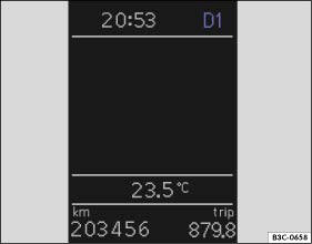 Abb. 16 Display des Kombi-Instruments: Wählhebelanzeige mit eingelegter Wählhebelstellung