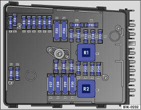 Abb. 47 Sicherungen im Sicherungskasten im Motorraum: Ausführung A.