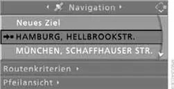 Das zuletzt eingegebene Ziel steht in der Zielliste an erster Stelle.