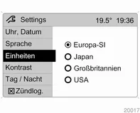 Menüpunkt Einheiten im Menü Settings auswählen.
