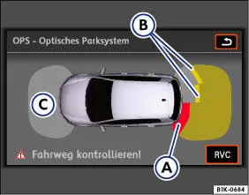 Abb. 40 Prinzipdarstellung Farbdisplay: Segment-Darstellung bei erkannten Hindernissen.